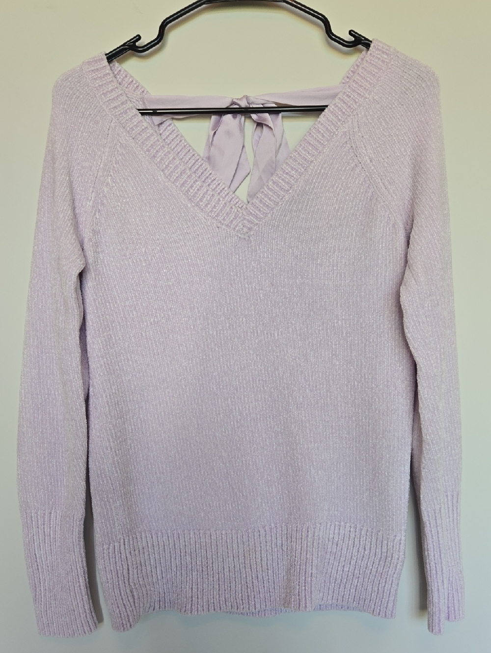 White House Black Market Lilac V-Neck Tie-Back Sweater